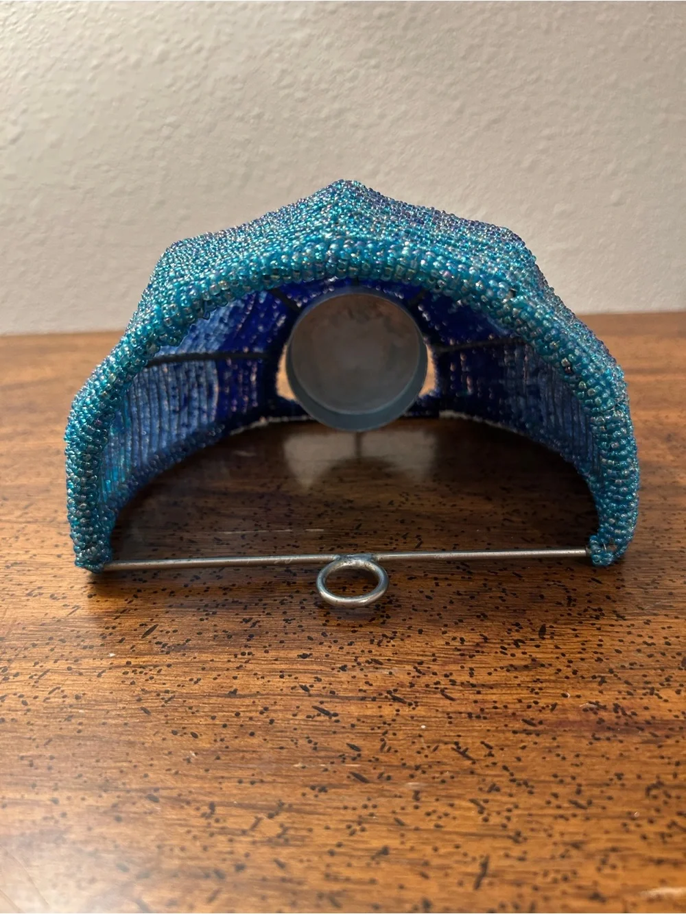 Vintage Y2K Pier One Blue Glass Beaded Tea Light Wall Sconce